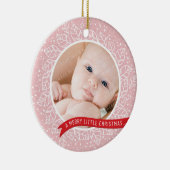 フォトホリデーオーナメントかわいい冬の葉ピンク セラミックオーナメント (右)
