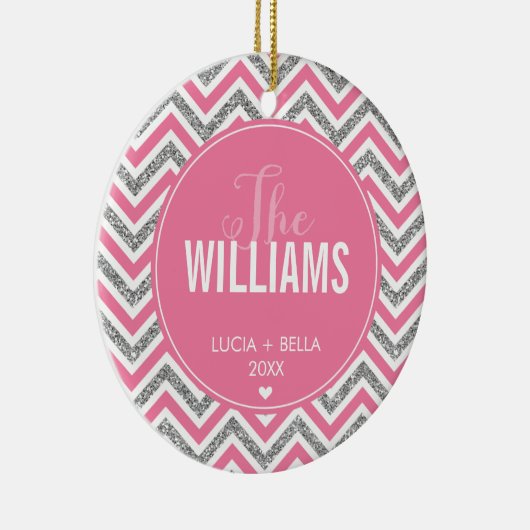 フォトホリデーオーナメントシェブロングリッターシルバーピンク セラミックオーナメント (右)