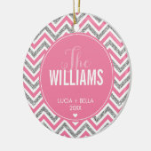 フォトホリデーオーナメントシェブロングリッターシルバーピンク セラミックオーナメント (左)