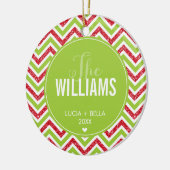 フォトホリデーオーナメントシェブロングリッター赤グリーン セラミックオーナメント (左)