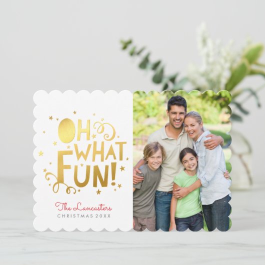 フォトホリデーカードおもしろいフェスティバル金ゴールドああ何おもしろい シーズンカード (スタンド正面)