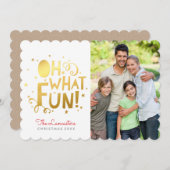 フォトホリデーカードおもしろいフェスティバル金ゴールドああ何おもしろい シーズンカード (正面/裏面)