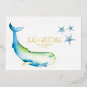 フォトホリデーカードウォーターカラークジラ 箔シーズンカード (正面)