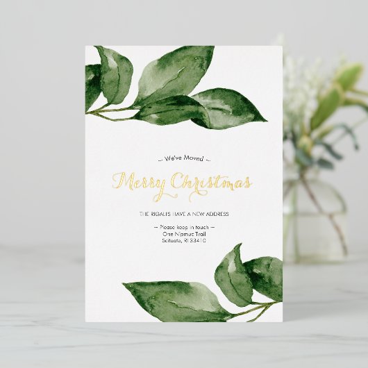 フォトホリデーカードウォーターカラーボタニカル 箔シーズンカード (立ち正面)