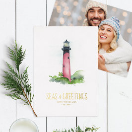 フォトホリデーカードウォーターカラーライトハウス 箔シーズンカード