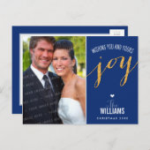 フォトホリデーカードグリッター式金ゴールドネイビーブルー シーズンポストカード (正面/裏面)