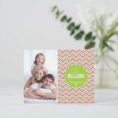 フォトホリデーカードシブロングリッターピンクライムグリーン シーズンポストカード (スタンド正面)