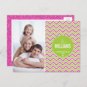 フォトホリデーカードシブロングリッターピンクライムグリーン シーズンポストカード (正面/裏面)