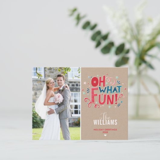 フォトホリデーカードフェスティバルタイポグラフィああ何おもしろい シーズンポストカード (スタンド正面)