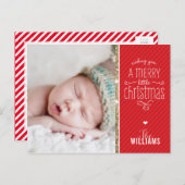 フォトホリデーカード赤ストライプ金ゴールドお洒落型 シーズンポストカード (正面/裏面)