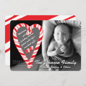 フォトホリデーカード：キャンディーケーンハート写真 シーズンカード (正面/裏面)