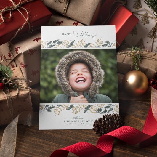 フォトホリデーカード |クリスマスウォーターカラーパインズ シーズンカード