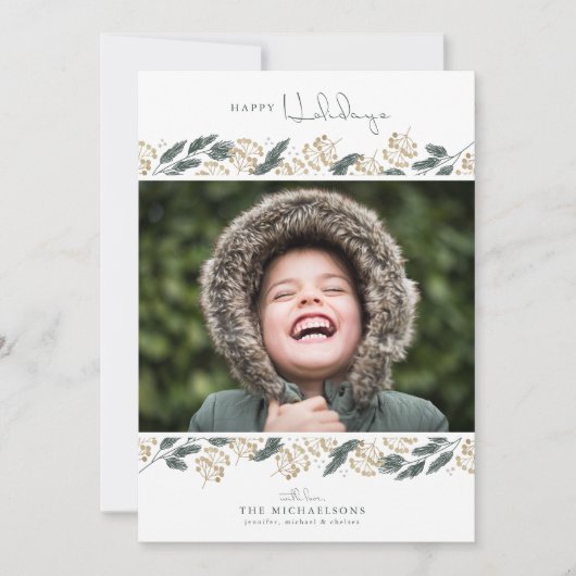 フォトホリデーカード |クリスマスウォーターカラーパインズ シーズンカード (正面)