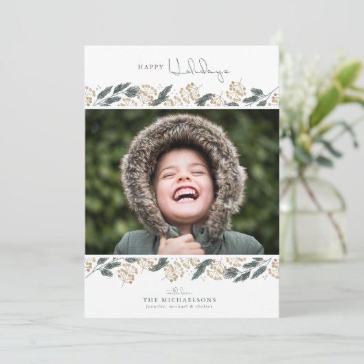 フォトホリデーカード |クリスマスウォーターカラーパインズ シーズンカード (スタンド正面)