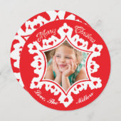 フォトホリデーカード：レッドメリークリスマススノーフレーク シーズンカード (正面/裏面)