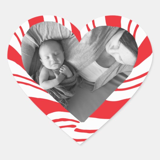 フォトホリデーステッカー:キャンディーケーンハートフレーム ハートシール (正面)