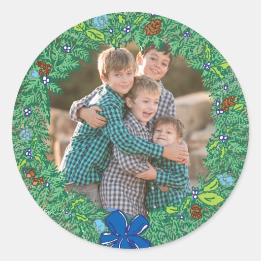 フォトホリデーステッカー：ラウンドハヌカーリースフレーム ラウンドシール (正面)