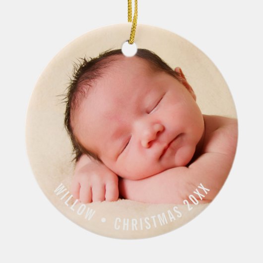 フォトホリデーデコーシンプルルモダンスノーフレーク赤 セラミックオーナメント (正面)