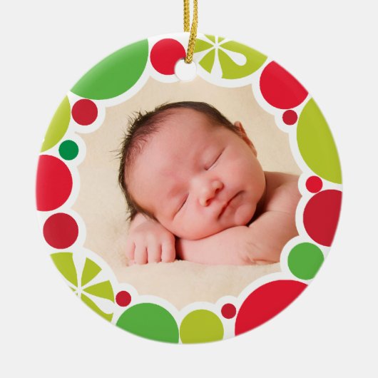 フォトホリデーデコーブライトカラフルボーブルリース セラミックオーナメント (正面)