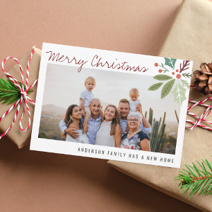 フォトホリデーベリーリーフのクリスマスムービング 案内状