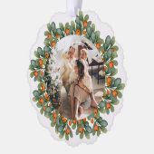 フォトホリデーリースパーソナライズされたクリスマス オーナメントカード (左)