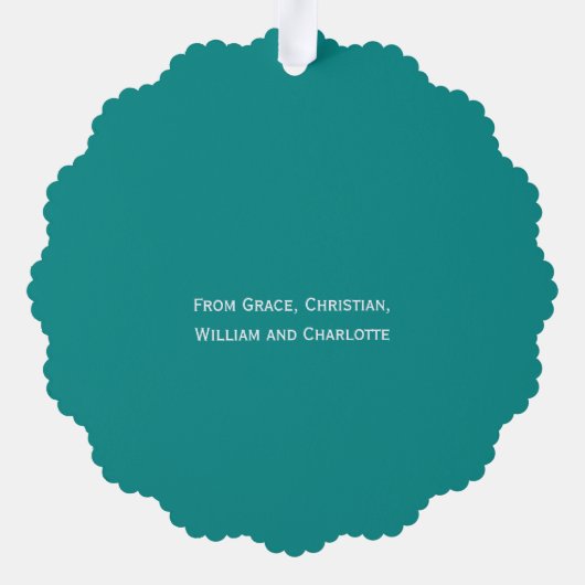 フォトホリデーリースパーソナライズされたクリスマス オーナメントカード (裏面)