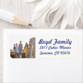 フォトホリデー差出人住所ラベル：青と白 ラベル (インサイチュ)