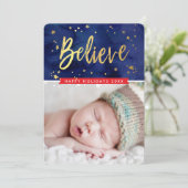 フォトホリデー金ゴールド信じ魔法のクリスマス シーズンカード (スタンド正面)