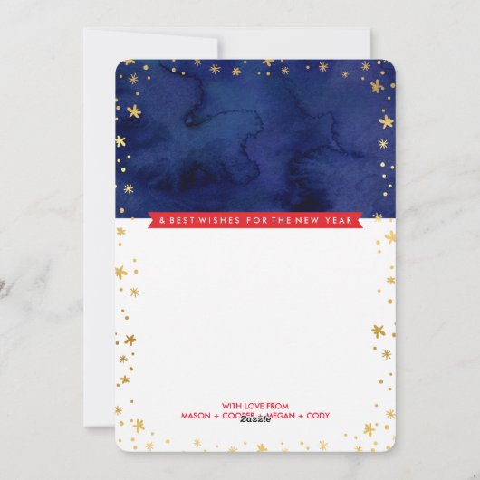 フォトホリデー金ゴールド信じ魔法のクリスマス シーズンカード (裏面)