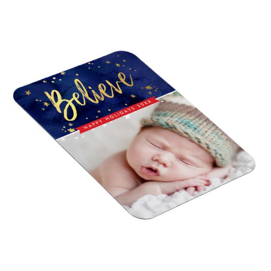 フォトホリデー金ゴールド信じ魔法のクリスマス マグネット (右側)