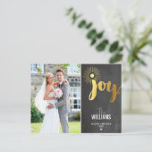 フォトホリデー黒板ブラシ付きタイプの金ゴールドjoy シーズンポストカード (スタンド正面)
