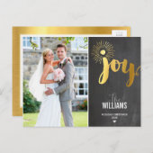 フォトホリデー黒板ブラシ付きタイプの金ゴールドjoy シーズンポストカード (正面/裏面)
