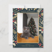 フォトホリデー |ゴールデンクリスマスホリー&ベリー シーズンカード (正面)