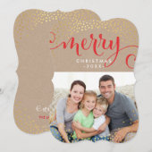 フォトホリメリーデイ金ゴールドスタイリッシュ紙吹雪クラフト シーズンカード (正面/裏面)