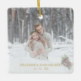 フォトホリーが最初のクリスマスに枝結婚したを飾る セラミックオーナメント