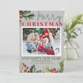 フォトホリーパインレッドベリーグレークリスマスカード 招待状 (スタンド正面)
