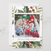 フォトホリーパインレッドベリーホワイトクリスマスカード 招待状 (裏面)
