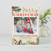 フォトホリーパインレッドベージュクリスマスカード 招待状 (スタンド正面)