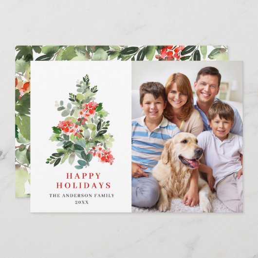 フォトホリーベリークリスマスツリーの挨拶 シーズンカード (正面/裏面)