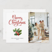 フォトホリーベリースクリプトメリークリスマスカード シーズンカード (正面/裏面)