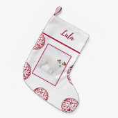 フォトホワイトバーガンディオーナメントパーソナライズされたズ スモールクリスマスストッキング (正面 (吊り時))