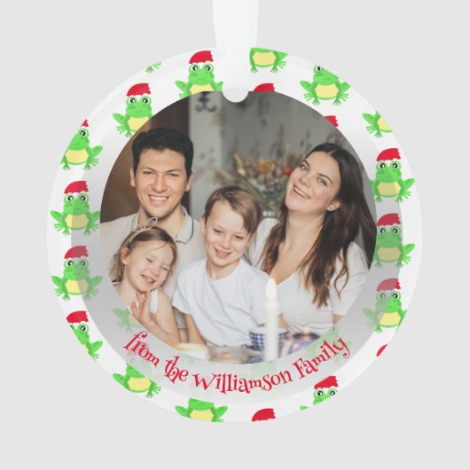 フォトホワイトフロッグサンタハットパターンかわいいクリスマス オーナメント (裏面)