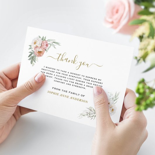 フォトホワイトフローラグリーン金ゴールドの愛の記憶 サンキューカード