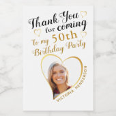 フォトホワイトブラック金ゴールドありがとう50誕生日 ワインラベル (シングルラベル)