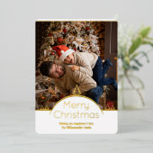 フォトホワイト金ゴールドラインファミリークリスマス 箔シーズンカード (立ち正面)