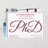 フォトホワイト・バーガンディ博士課程卒業パーティー 招待状 (正面/裏面)