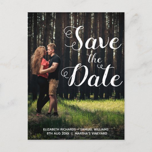 フォトホワパーソナライズされたイトスクリプトオーバーレイ結婚ズ ポストカード (正面)