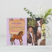 フォトホースライディングパーティー招待状ポニーパープル 招待状 (スタンド正面)