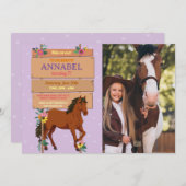 フォトホースライディングパーティー招待状ポニーパープル 招待状 (正面/裏面)