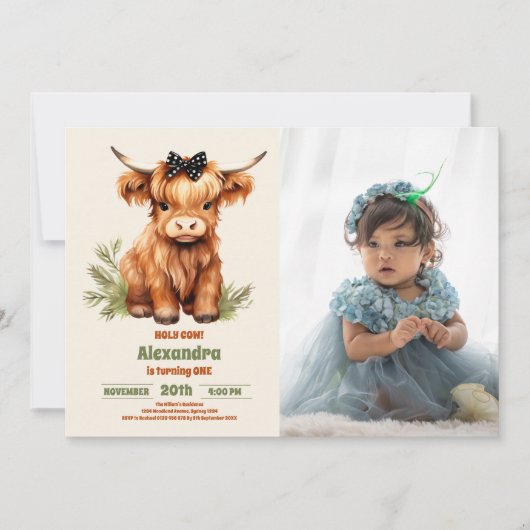 フォトホーリーカウハイランド第1回誕生日 招待状 (正面)